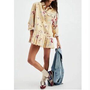 Free People Connor Floral Printed Mini Dress Yellow Combo NWOT